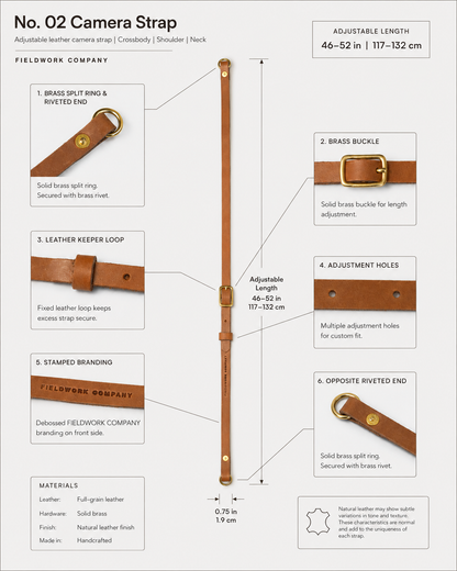 The No. 02 - Crossbody Leather Camera Strap 46–52”