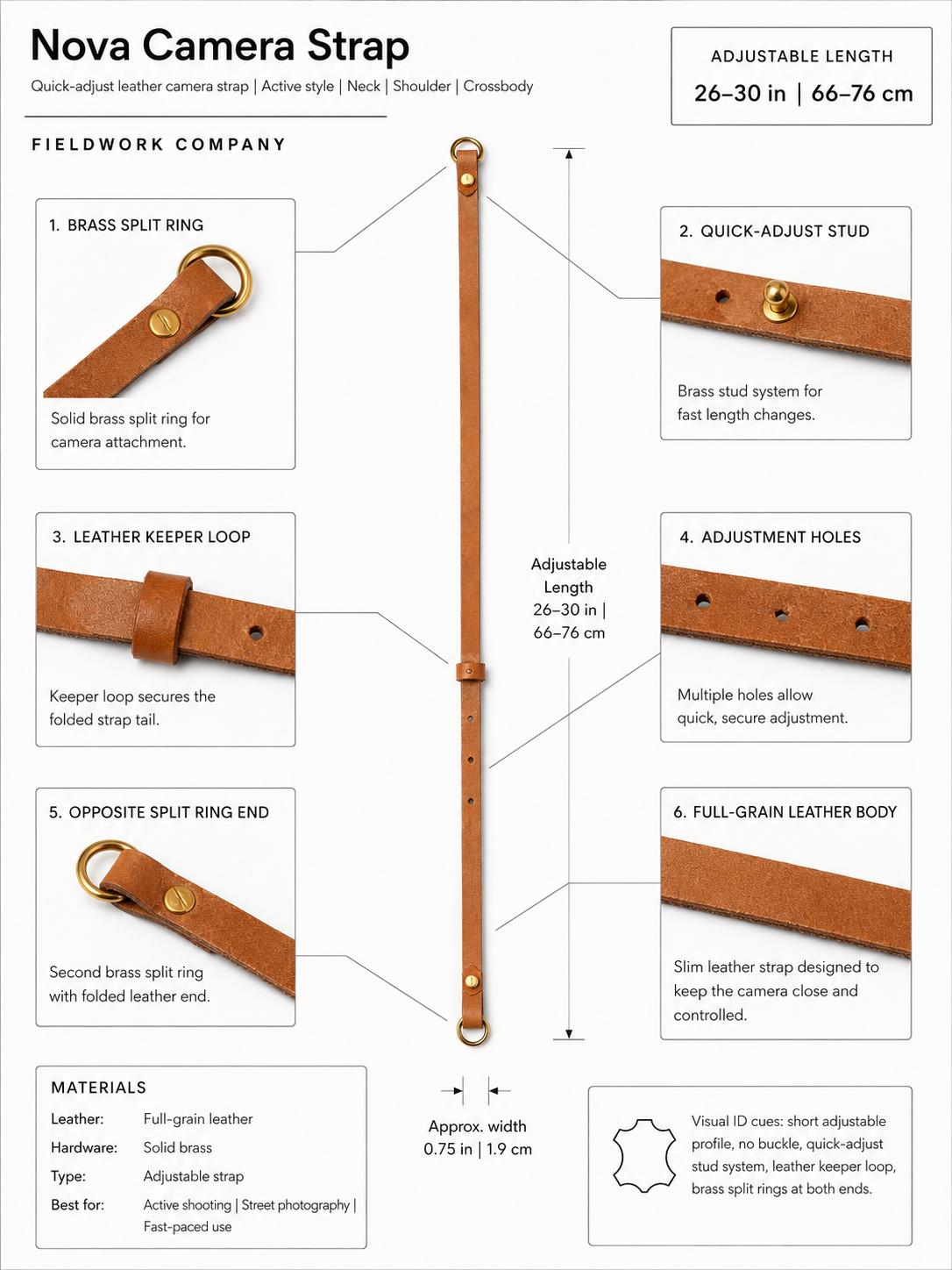Nova - Quick Adjust Camera Strap 26–30”