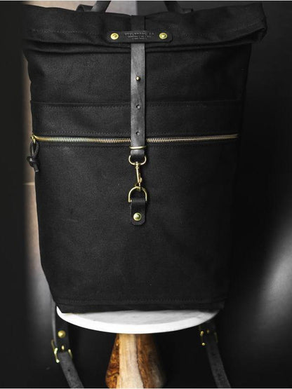 All Black Packpack - Fieldwork Co Waxed Canvas and Leather Hand Made Goods