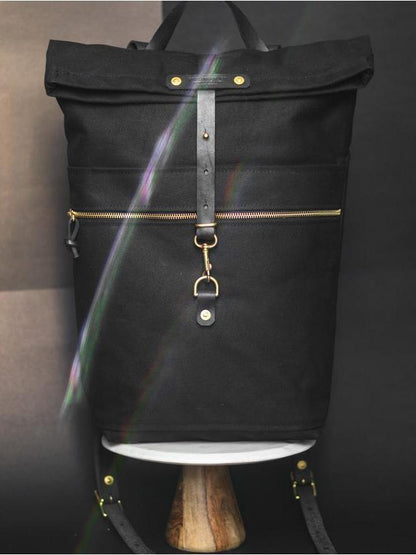 All Black Packpack - Fieldwork Co Waxed Canvas and Leather Hand Made Goods