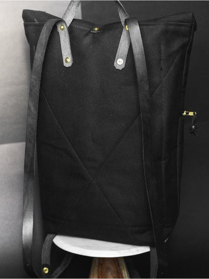 All Black Packpack - Fieldwork Co Waxed Canvas and Leather Hand Made Goods