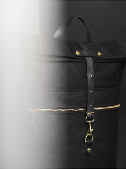 All Black Packpack - Fieldwork Co Waxed Canvas and Leather Hand Made Goods