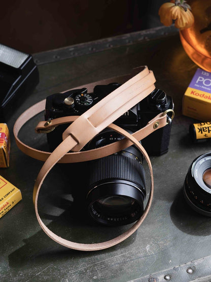 Natural Leather Camera Strap handmade in canada by Fieldwork Company